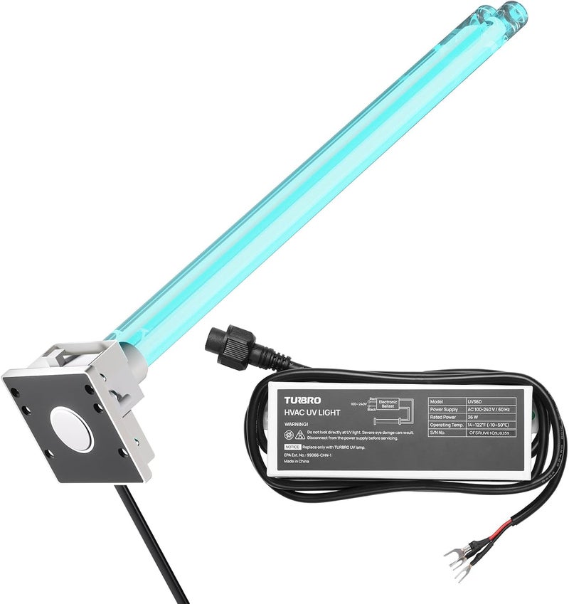 TURBRO AC 100-240V 36W HVAC UV Light Kit for Ducted Coil Systems, ETL&CARB Certified, Comes with a 15.2 in 4-Pin 2G11 Base Lamp, Magnetic Holder, and a Ballast, for Cleaning Air and AC Systems, UV36D - Image 1